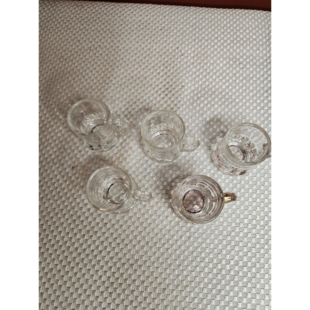 Vtg Federal Glass Mini Beer Mug Shot MCM Handled Barware Set of 5 Shield F Bot - Picture 2 of 5